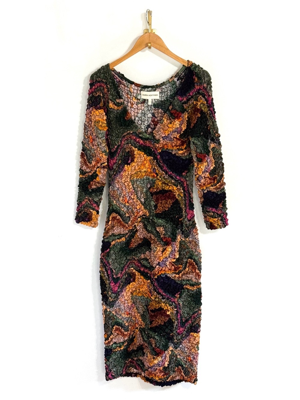 NWOT Mara Hoffman Popcorn Midi Long-Sleeve Eliza Abstract Dress - Picture 2 of 7